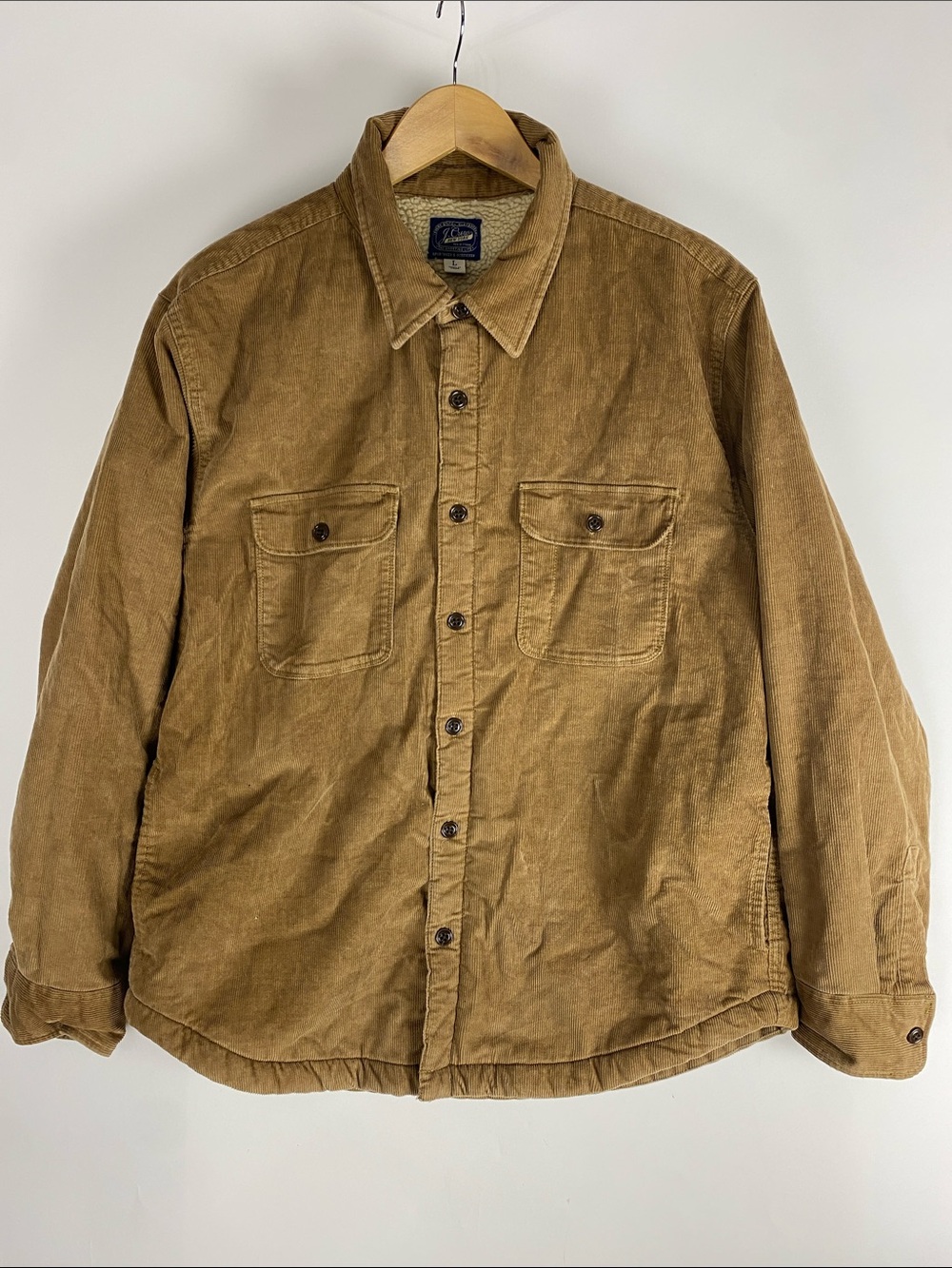 J.CREW Men's Sherpa Lined Corduroy Workshirt Jacket Size large Brown Button Up